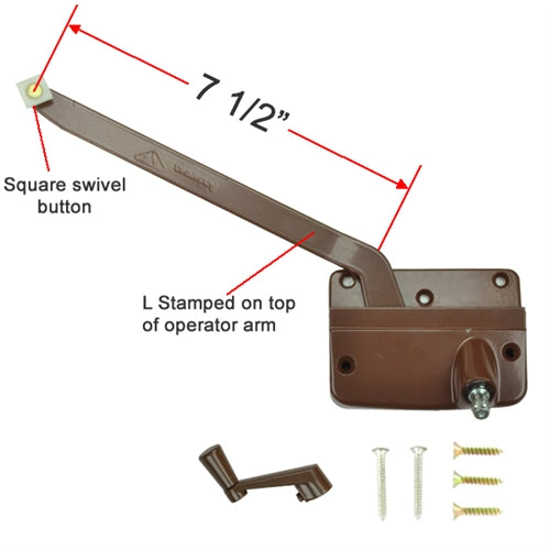 Andersen  #7073A Operator (Left Hand) with 7-1/2" Arm Length in Bronze Color (1960 to 1974) | windowpartshop.com.