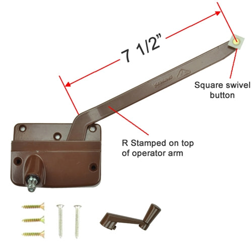 Andersen #7073A Operator (Right Hand) with 7-1/2" Arm Length in Bronze Color (1960 to 1974) | windowpartshop.com.