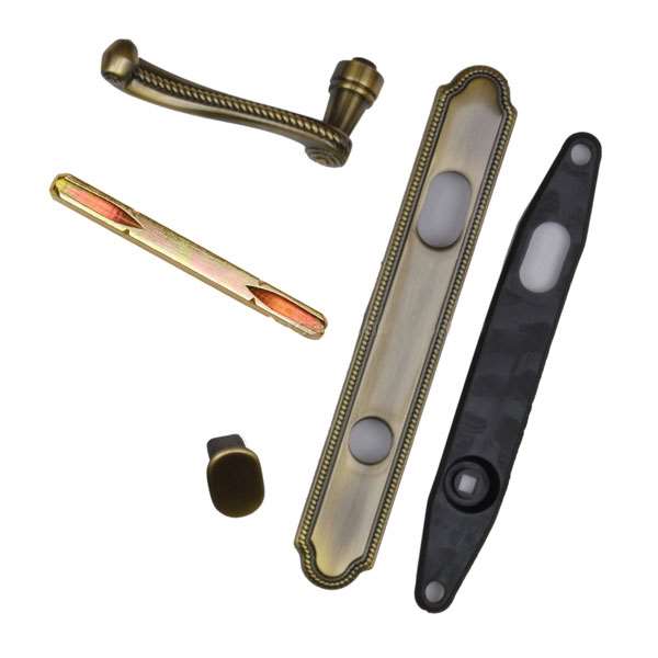 Andersen Whitmore Style (Single Active) Exterior Hardware Set in Antique Brass - Left Hand - Half Kit | windowpartshop.com.