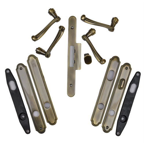 Andersen Whitmore Style (Double Active) Hinged Door Hardware Set in Antique Brass | windowpartshop.com.